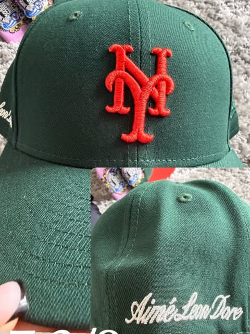 Aime Leon Dore Green Baseball Cap with Orange Logo